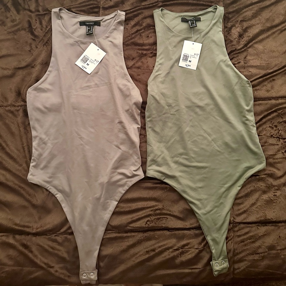 Forever 21 Thong Taupe and Olive Bodysuits lot of (2) NWT